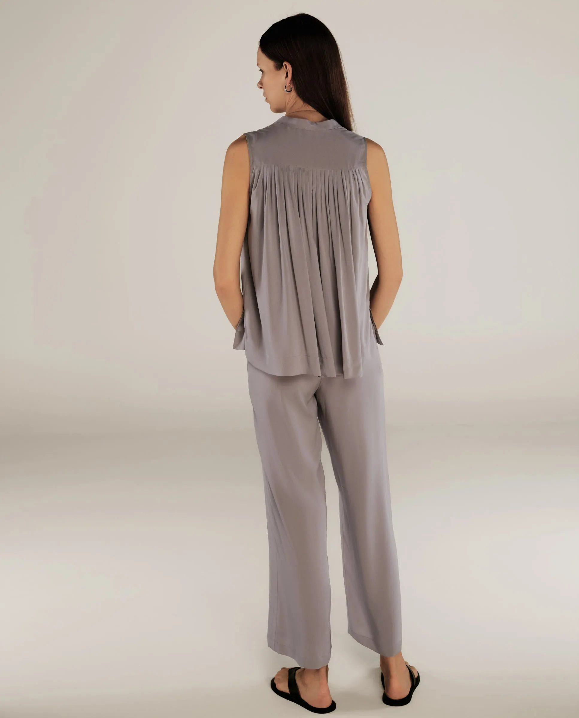 FINLEY | Grey Straight Leg Silk Trousers