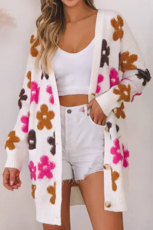 Flower Pattern Pocket Buttoned Cardigan