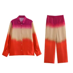 Foreign Trade Wholesale2023Summer New European and American Style Tie-Dye Printed Shirt Straight-Leg Trousers Suit7888483