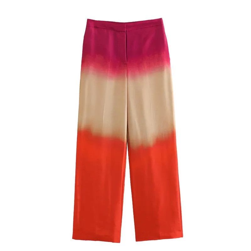 Foreign Trade Wholesale2023Summer New European and American Style Tie-Dye Printed Shirt Straight-Leg Trousers Suit7888483