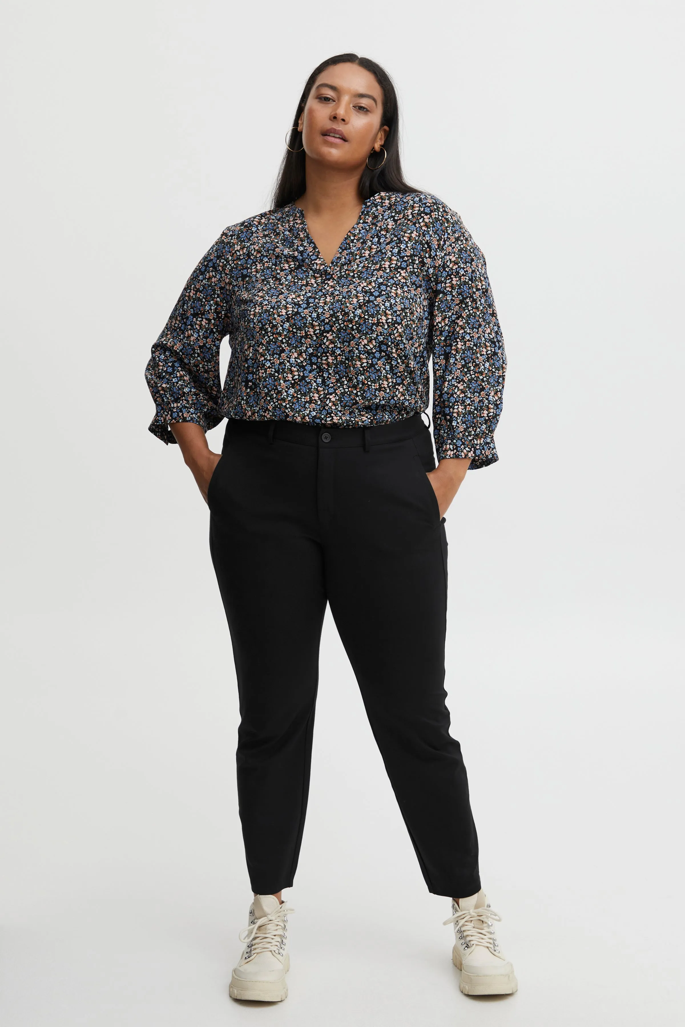 Fransa Plus Size Lano Trousers FPLANO  - Black curve trouser