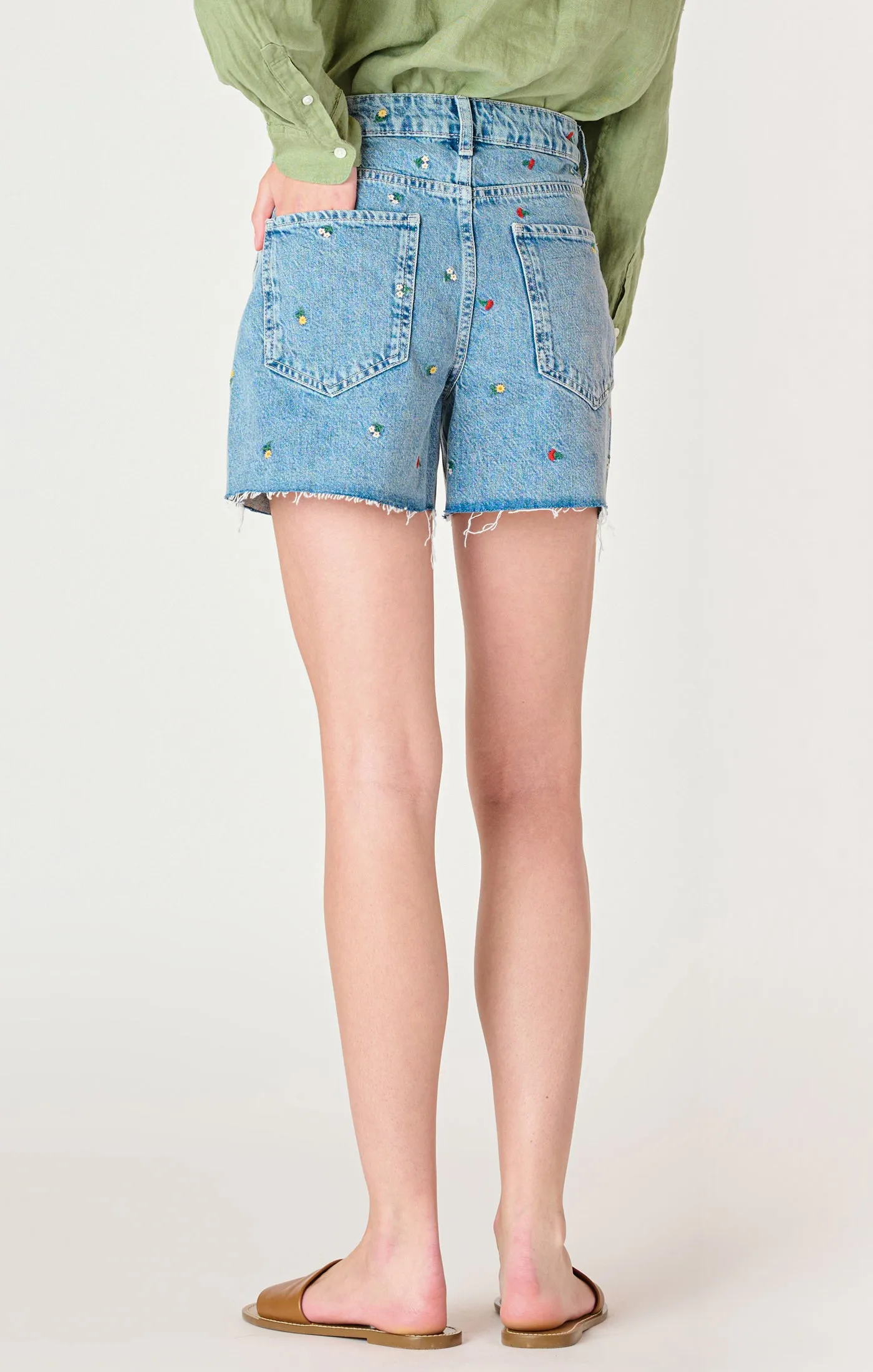 Frayed Hem Embroidered Shorts