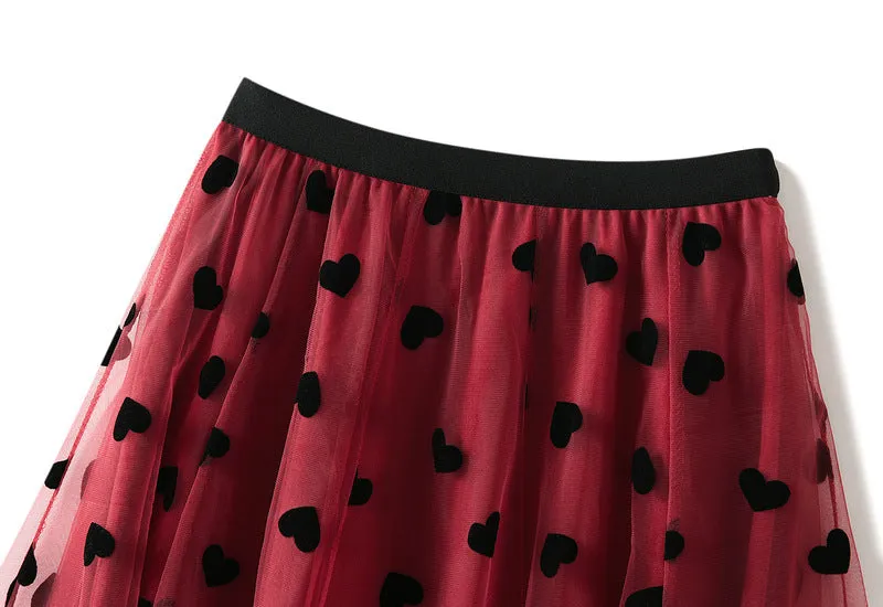 French Retro High Waist Mid Length Mesh Skirt