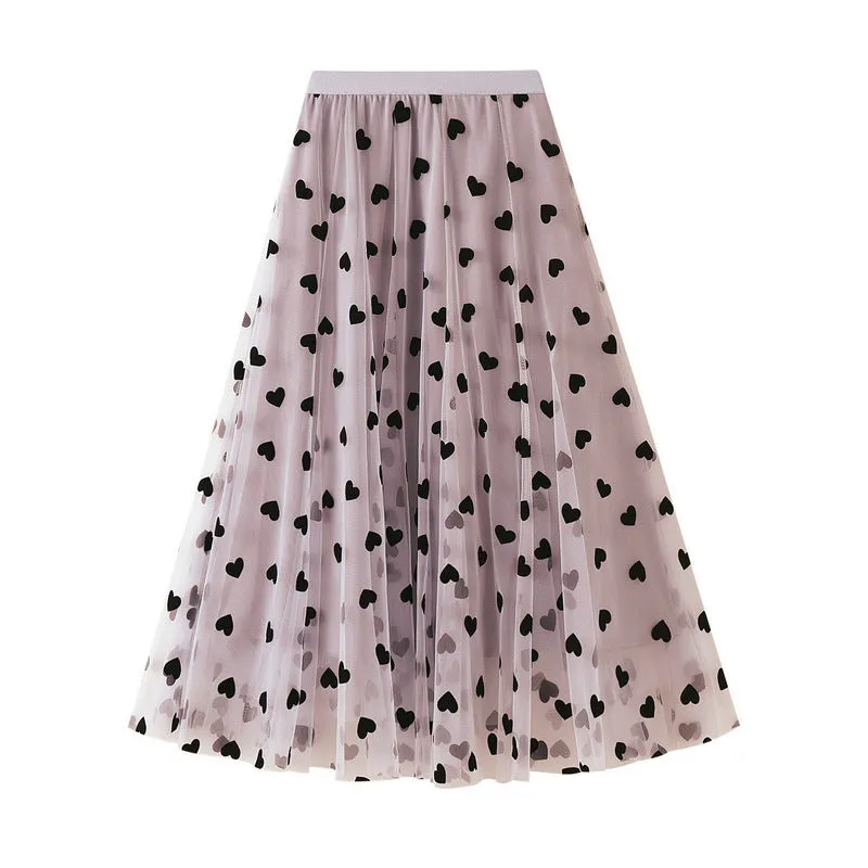 French Retro High Waist Mid Length Mesh Skirt