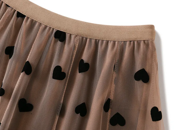 French Retro High Waist Mid Length Mesh Skirt