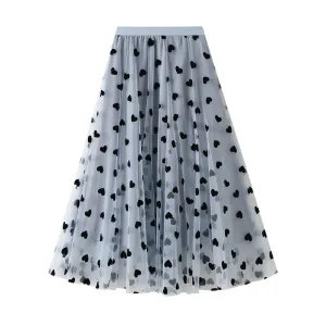 French Retro High Waist Mid Length Mesh Skirt