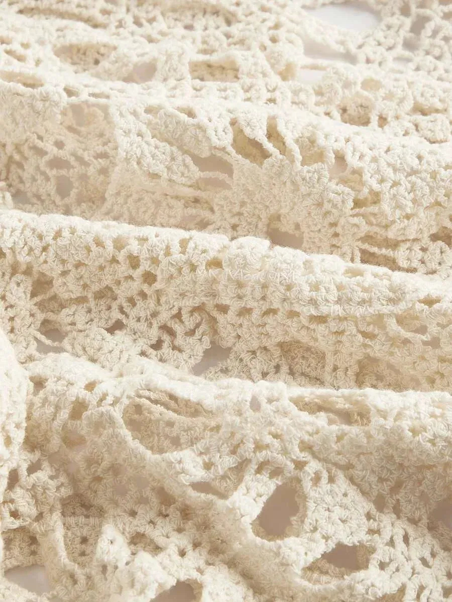 Gemma Crochet Lace Tie-Front Cardigan in Apricot