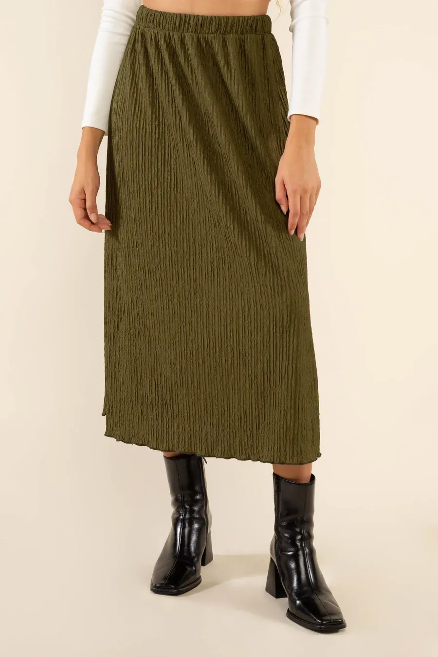 Gia Midi A-Line Pleated Skirt - Olive