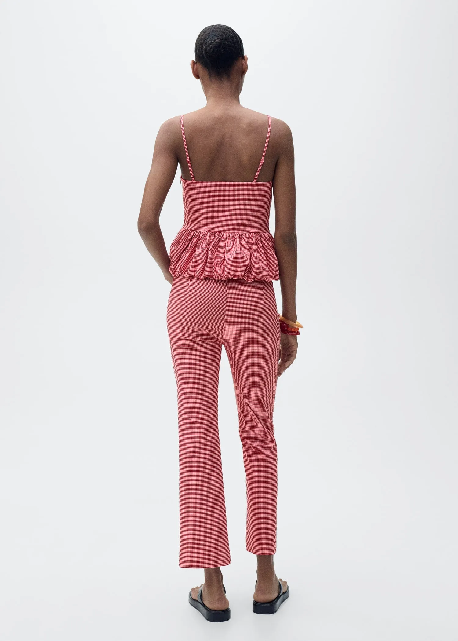 Gingham-check cropped trousers