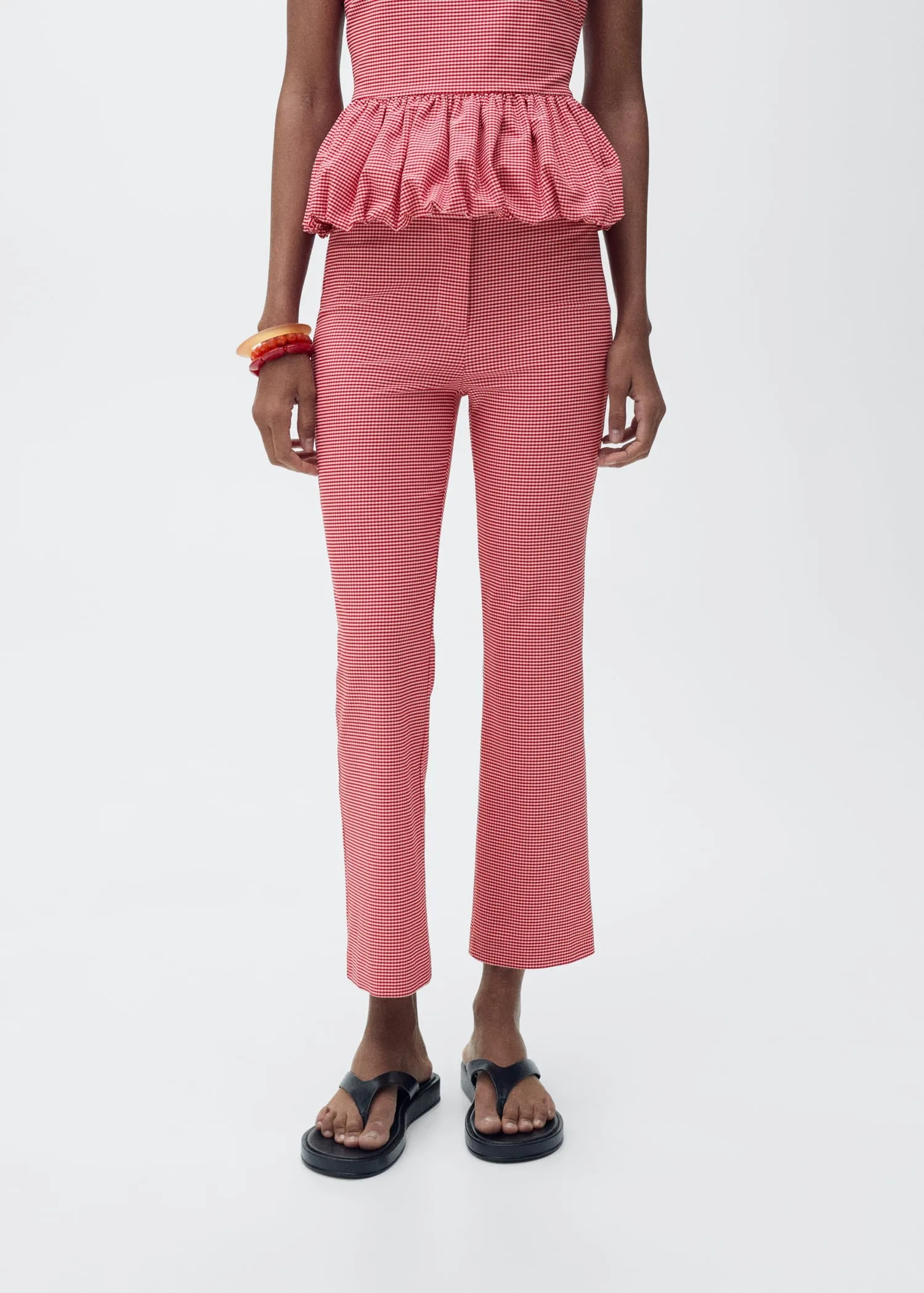 Gingham-check cropped trousers