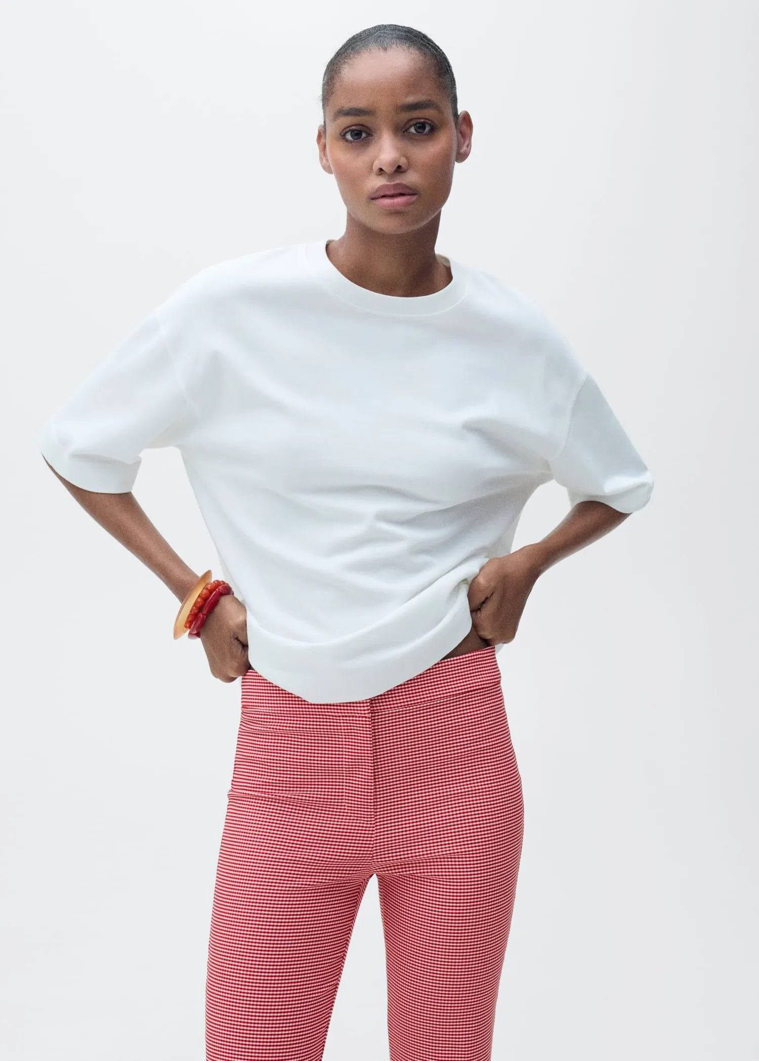 Gingham-check cropped trousers