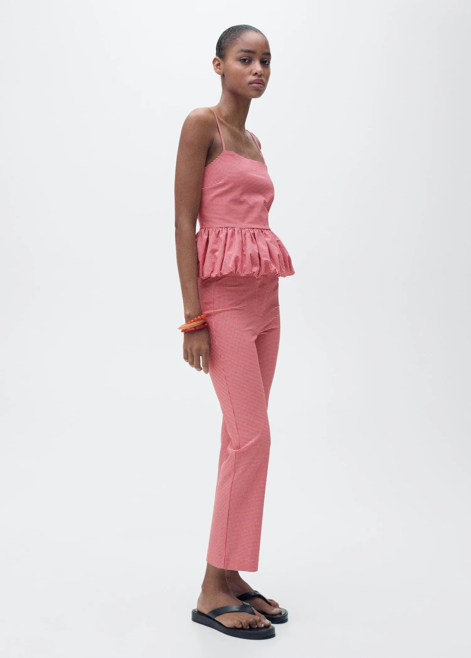 Gingham-check cropped trousers