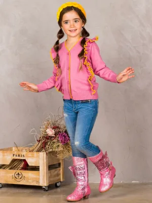Girls Ruffled Buttoned Cardigan
