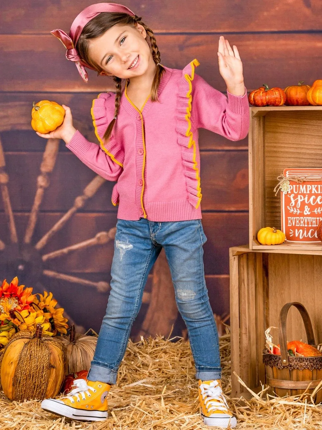 Girls Ruffled Buttoned Cardigan