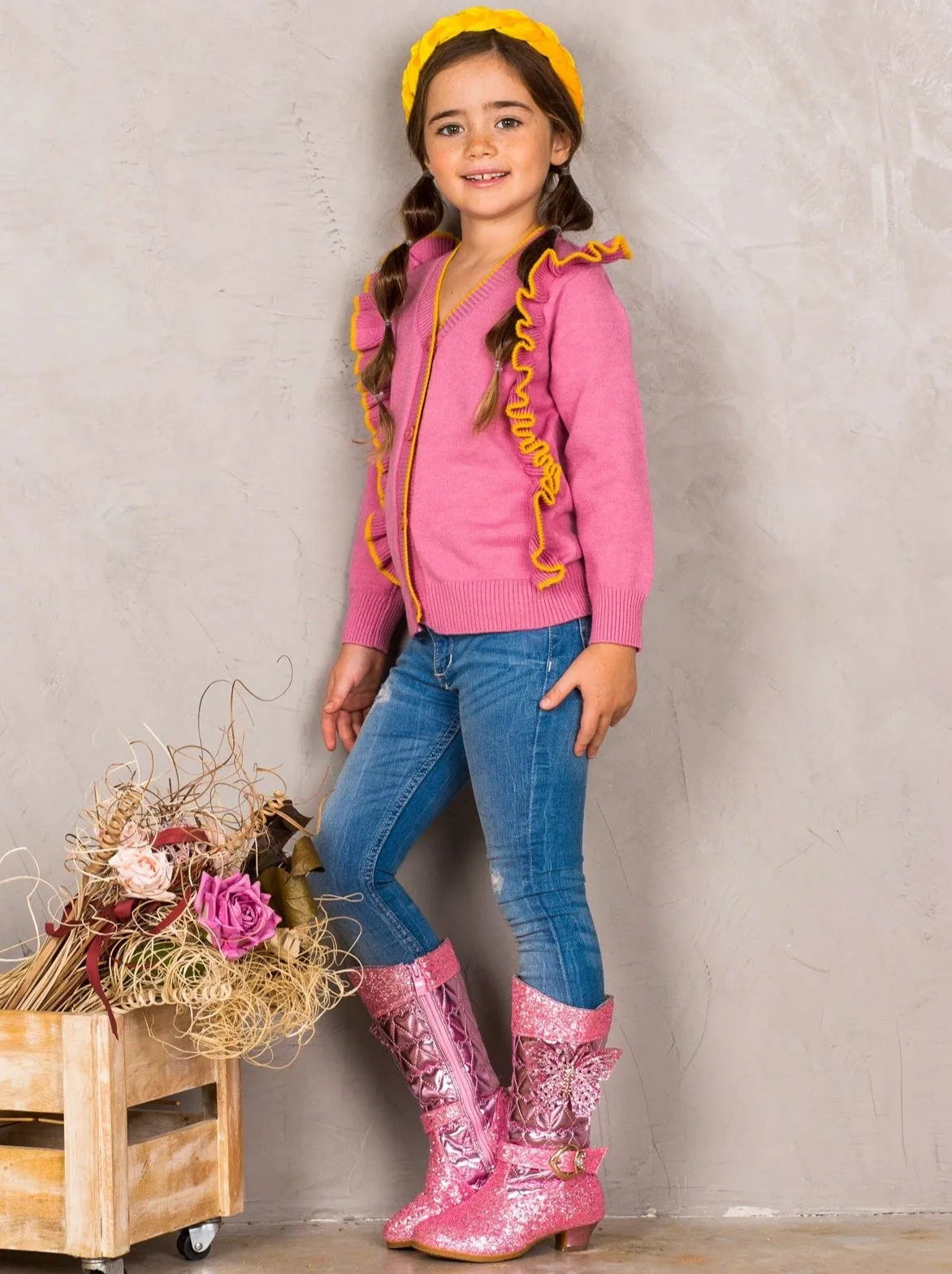 Girls Ruffled Buttoned Cardigan
