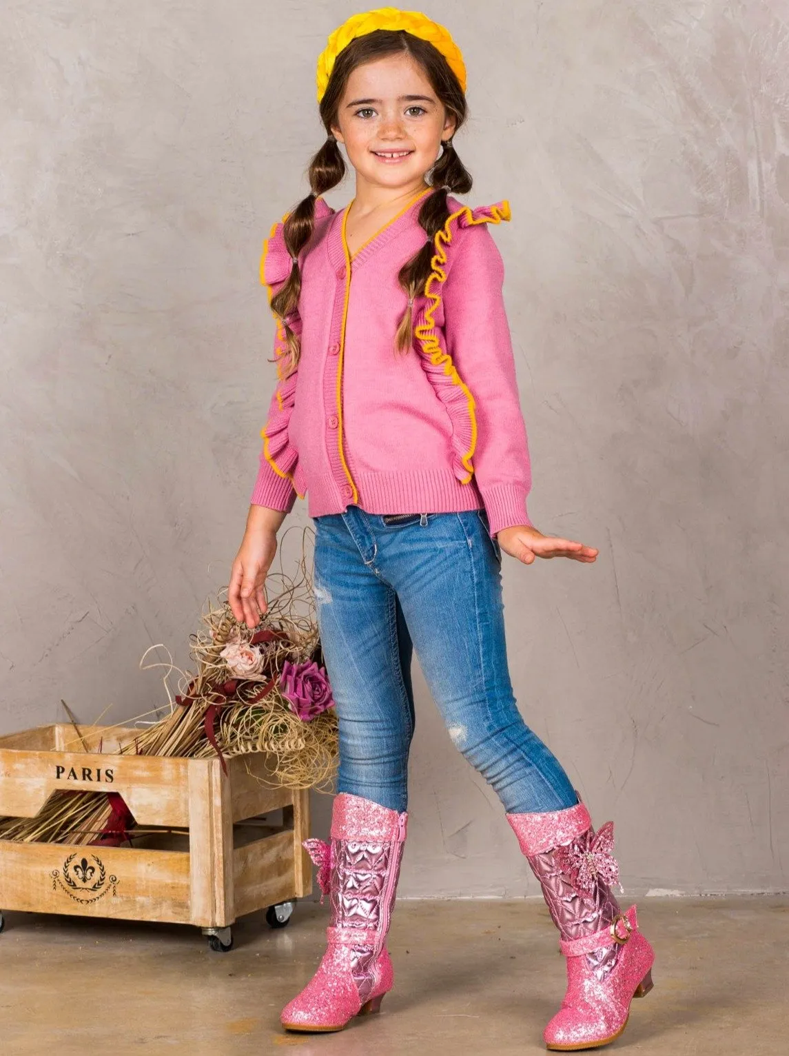 Girls Ruffled Buttoned Cardigan
