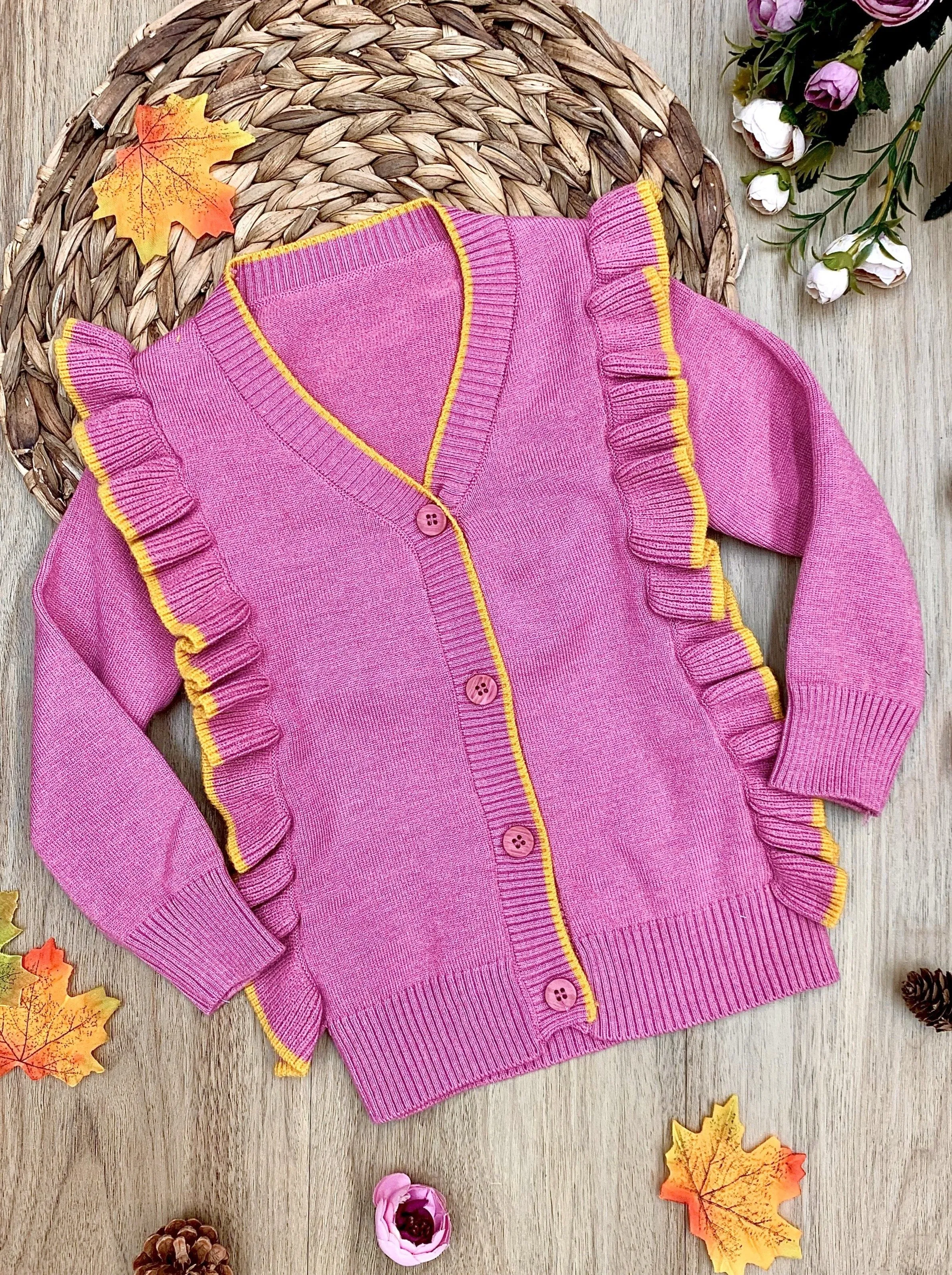 Girls Ruffled Buttoned Cardigan