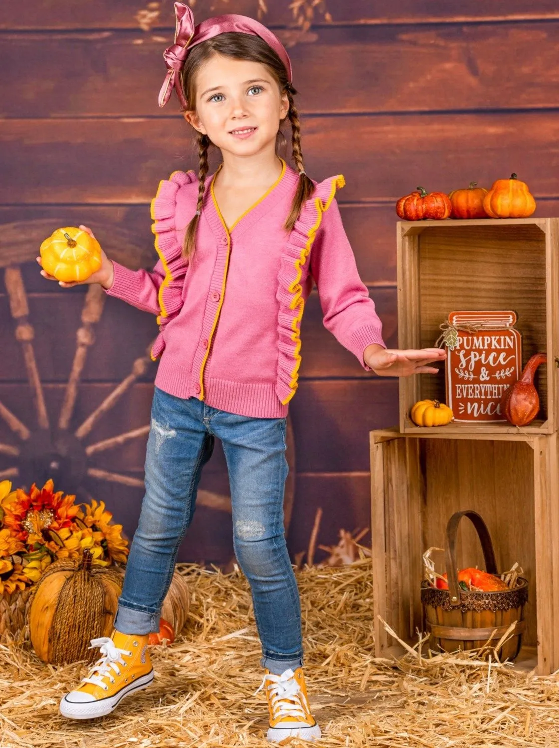 Girls Ruffled Buttoned Cardigan