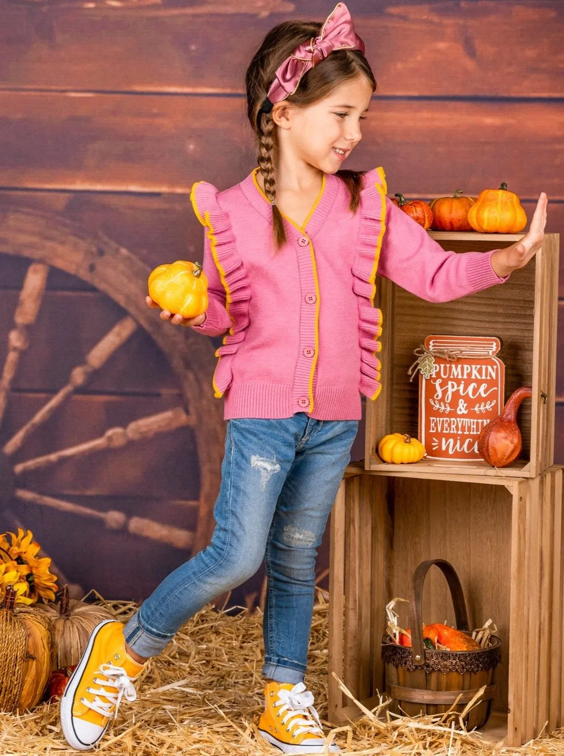 Girls Ruffled Buttoned Cardigan