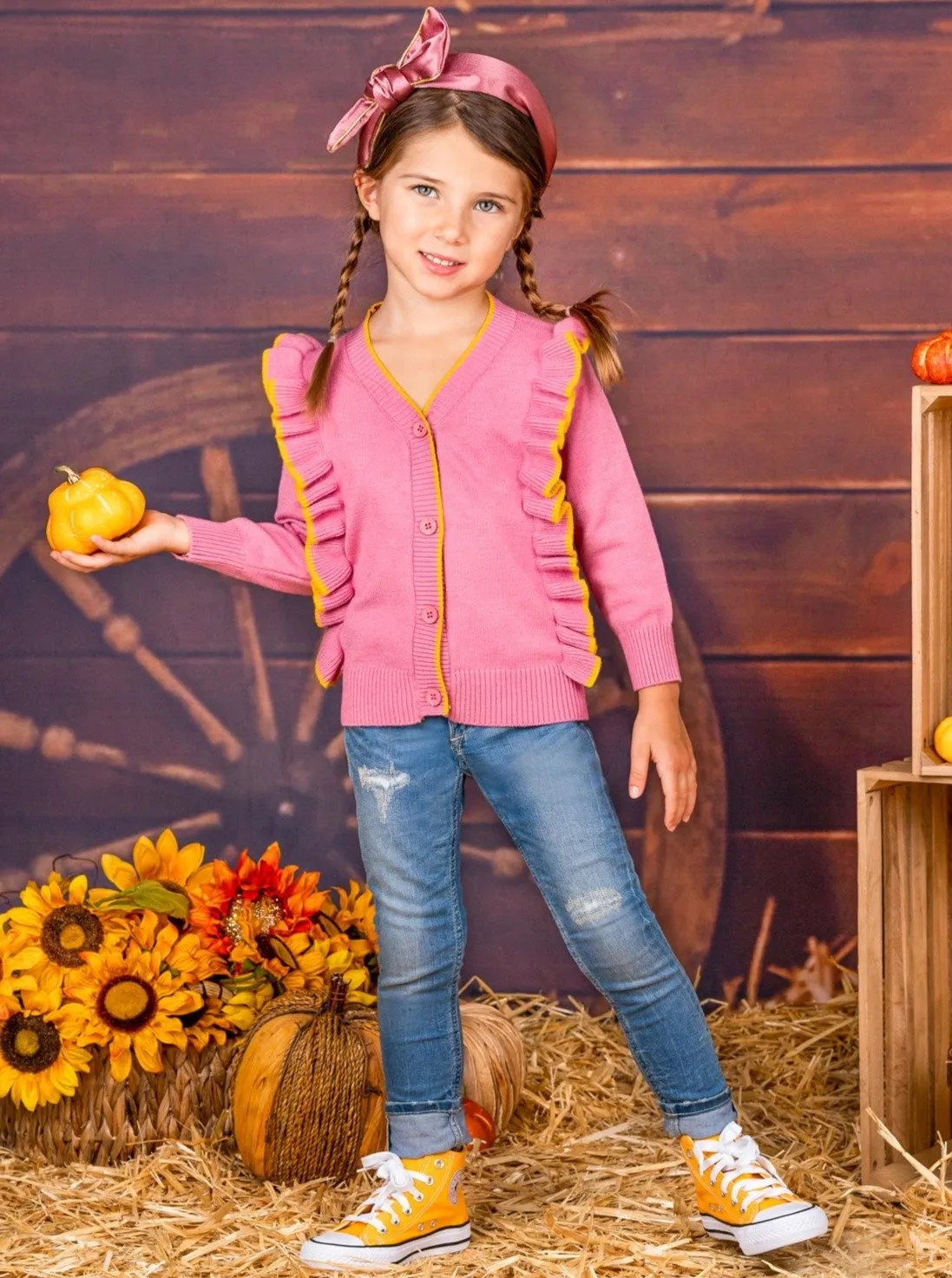 Girls Ruffled Buttoned Cardigan