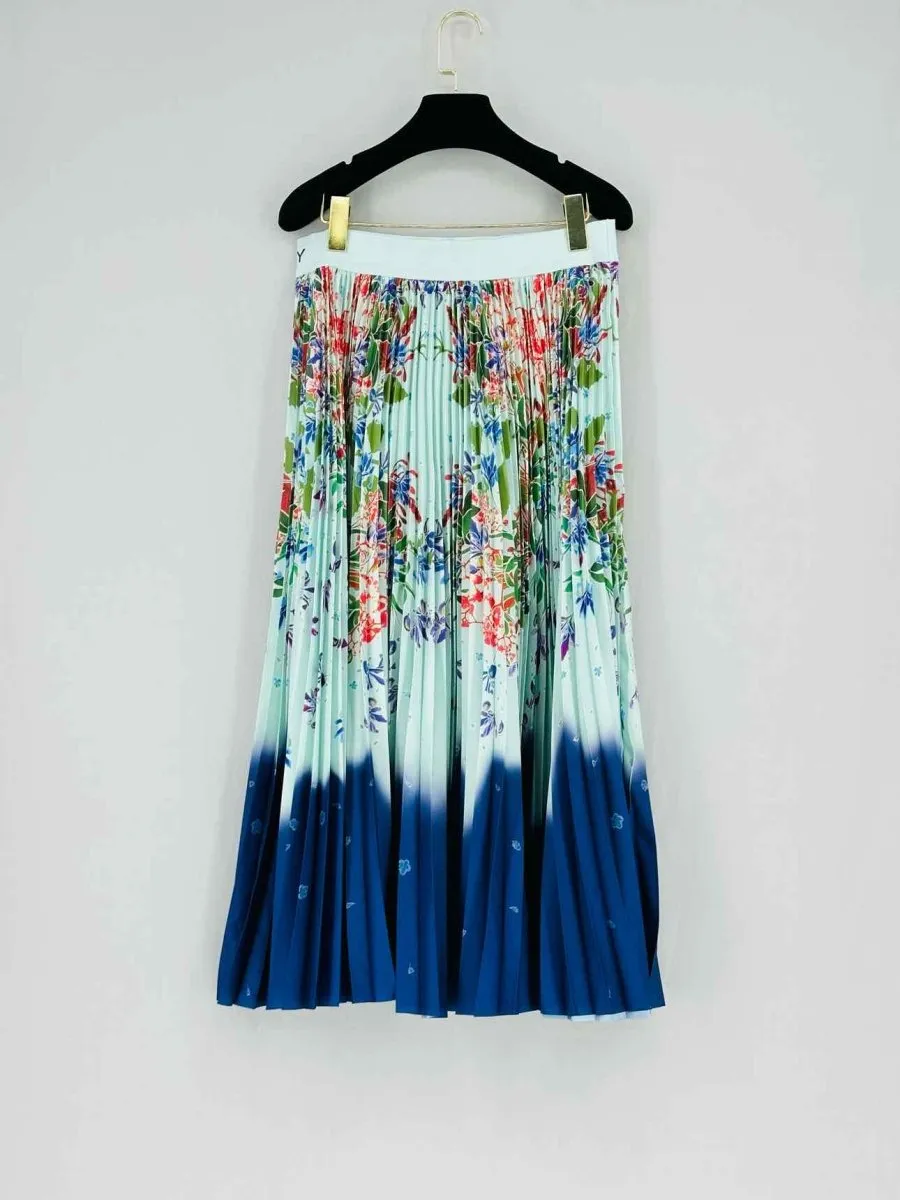GIVENCHY Pleated Green Multicolor Floral Midi Skirt