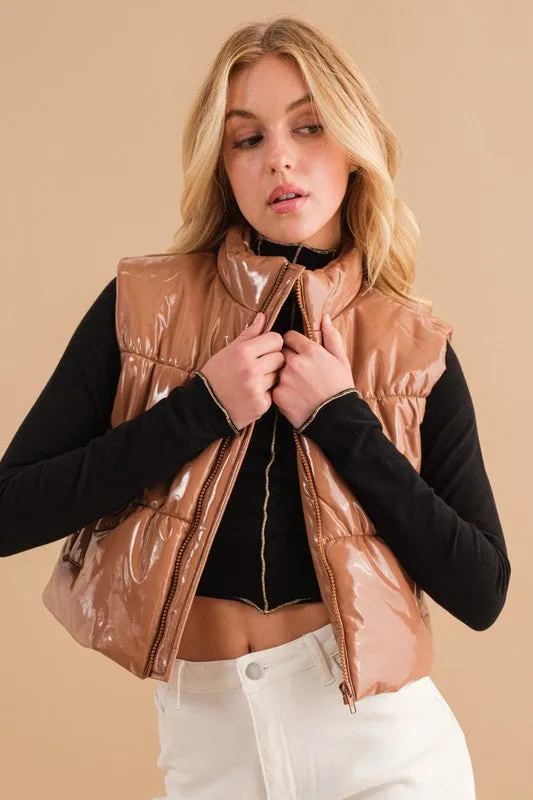 GLOSSY CROPPED ZIP VEST