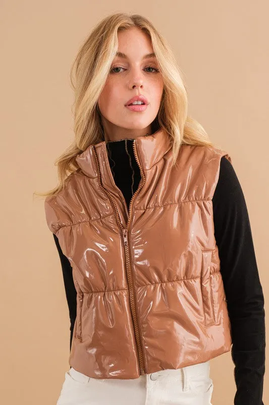 GLOSSY CROPPED ZIP VEST