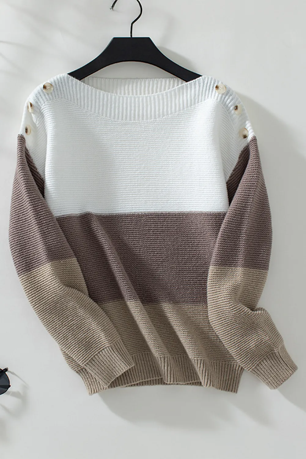Goat Colorblock Knitted Buttoned Shoulder Sweater