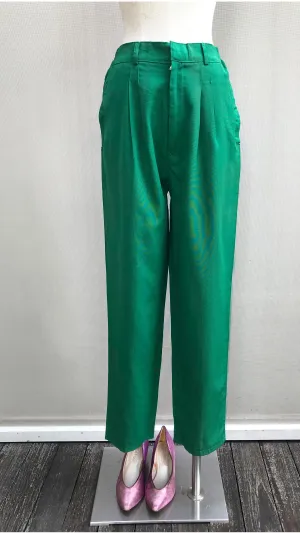 Green Classic Straight-cut High Waisted Trousers
