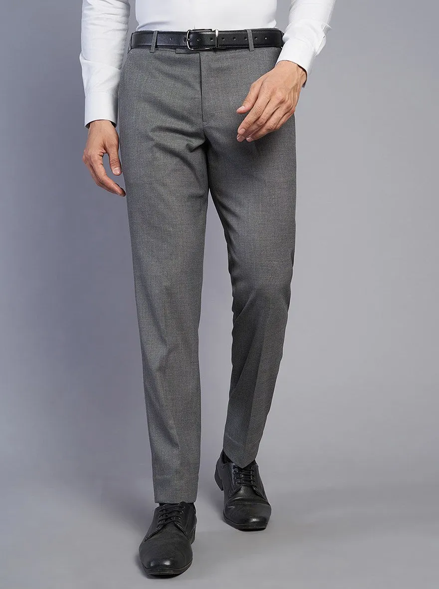 Grey Solid Super Slim Fit Formal Trouser | JadeBlue