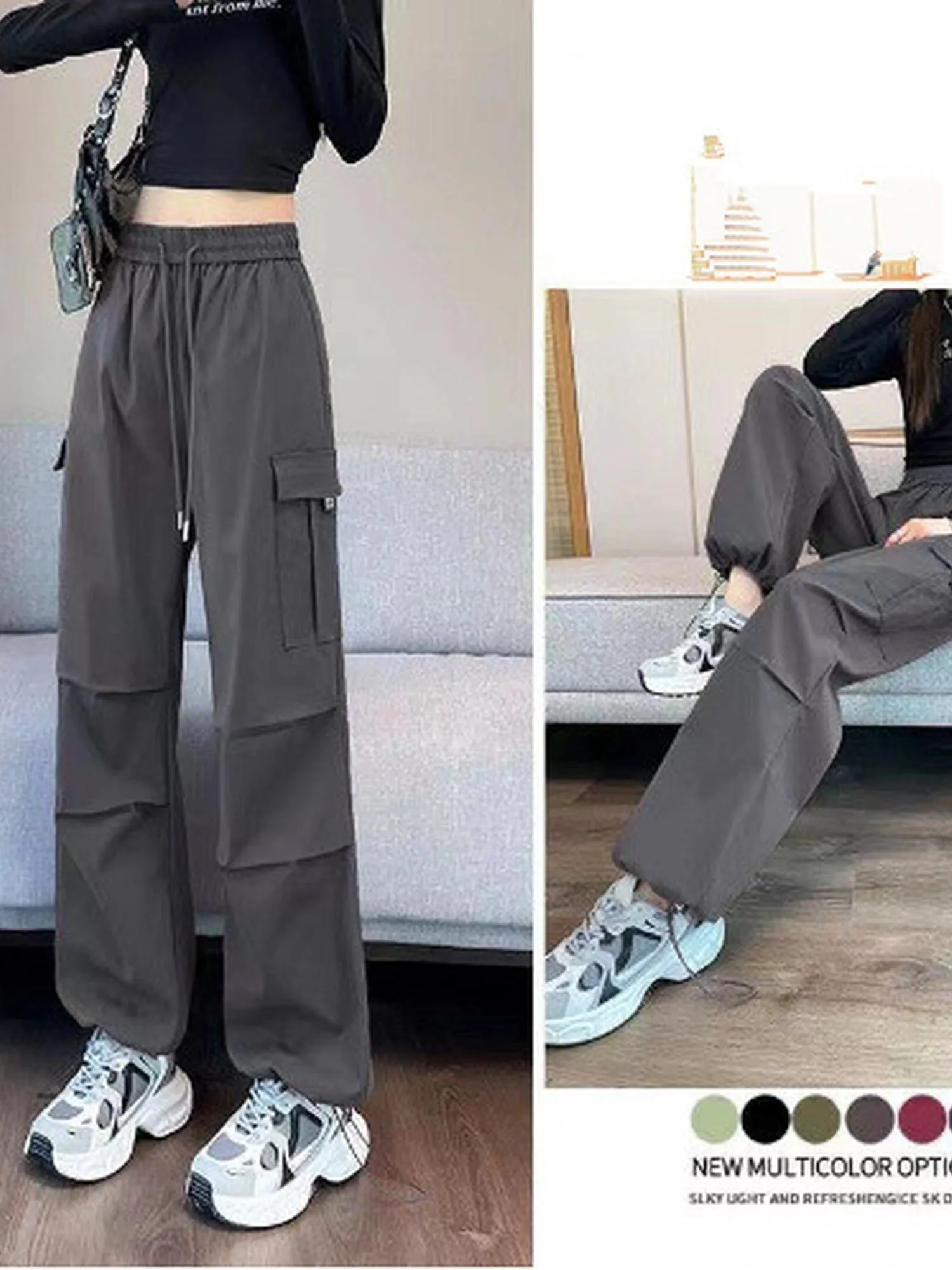Grey Straight Fit Cargo Pants