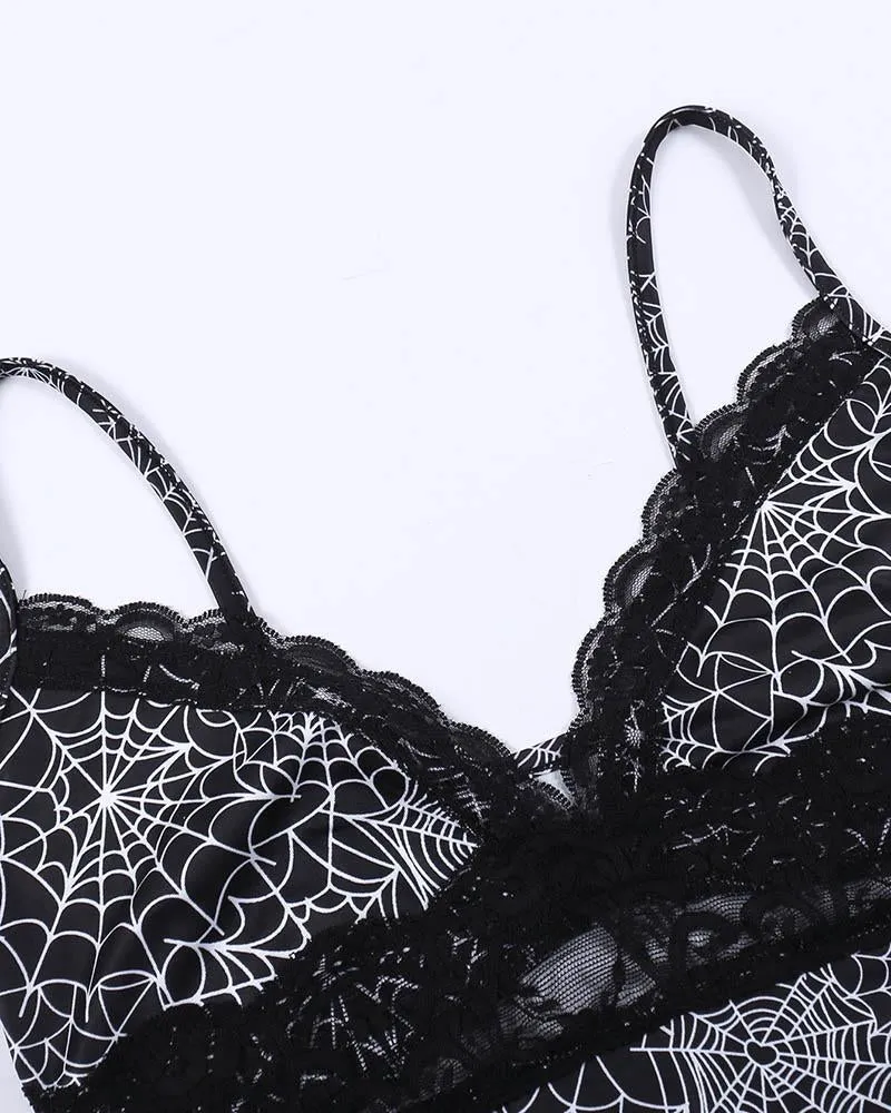 Halloween Spider Web Print Cami Top