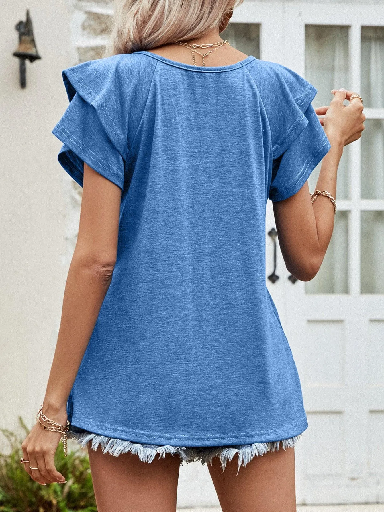 Hazel Blues® | Layered Flutter Sleeve V-Neck Top