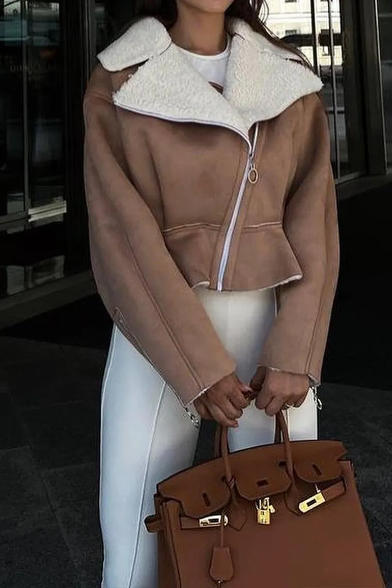HCR1177 Chic Shearling Peplum Jacket Outerwear