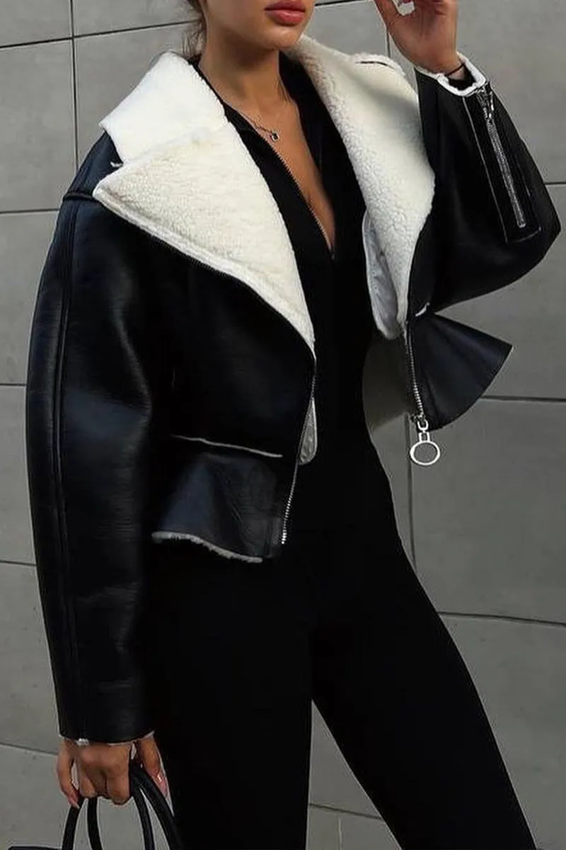 HCR1177 Chic Shearling Peplum Jacket Outerwear