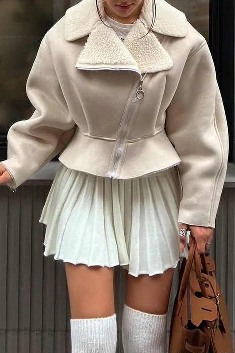 HCR1177 Chic Shearling Peplum Jacket Outerwear