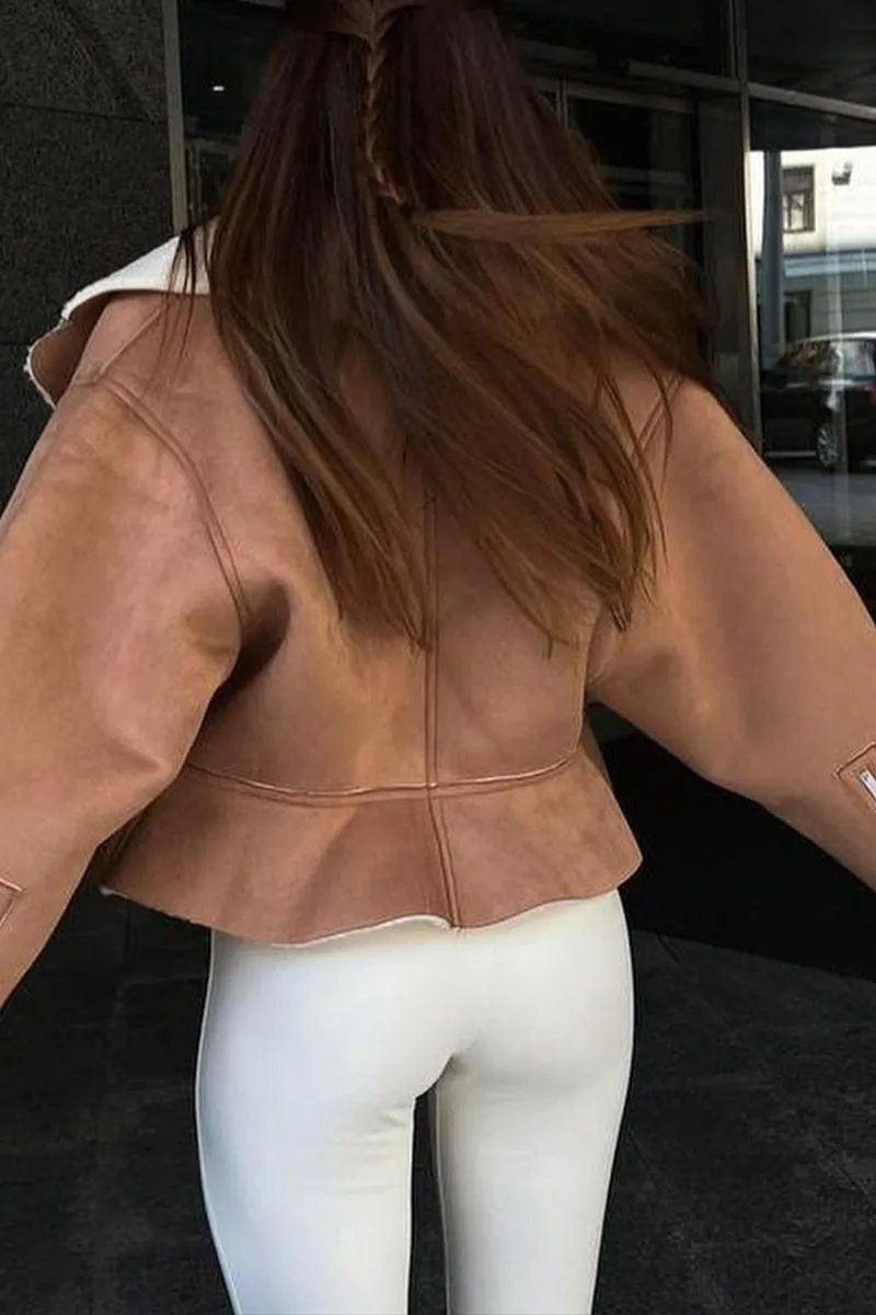 HCR1177 Chic Shearling Peplum Jacket Outerwear
