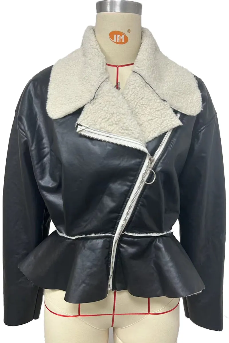 HCR1177 Chic Shearling Peplum Jacket Outerwear