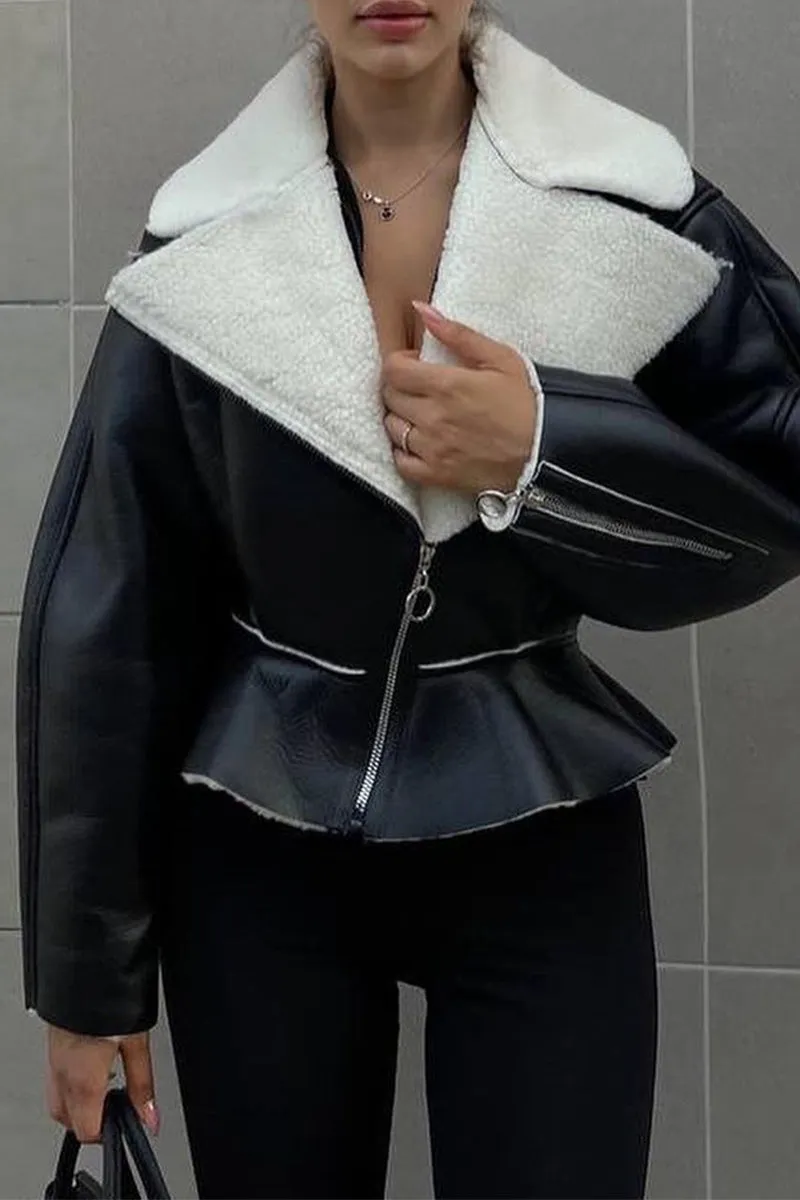 HCR1177 Chic Shearling Peplum Jacket Outerwear