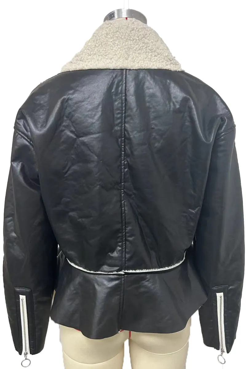 HCR1177 Chic Shearling Peplum Jacket Outerwear