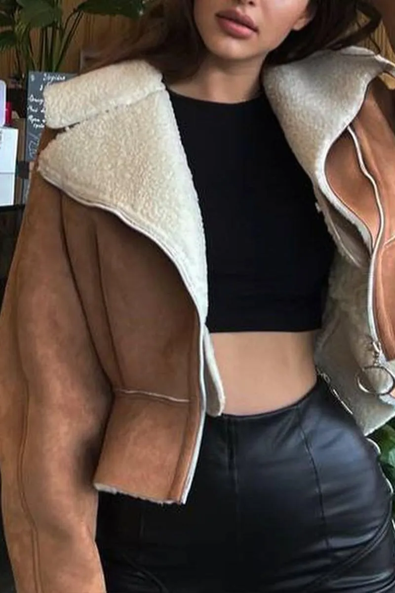 HCR1177 Chic Shearling Peplum Jacket Outerwear