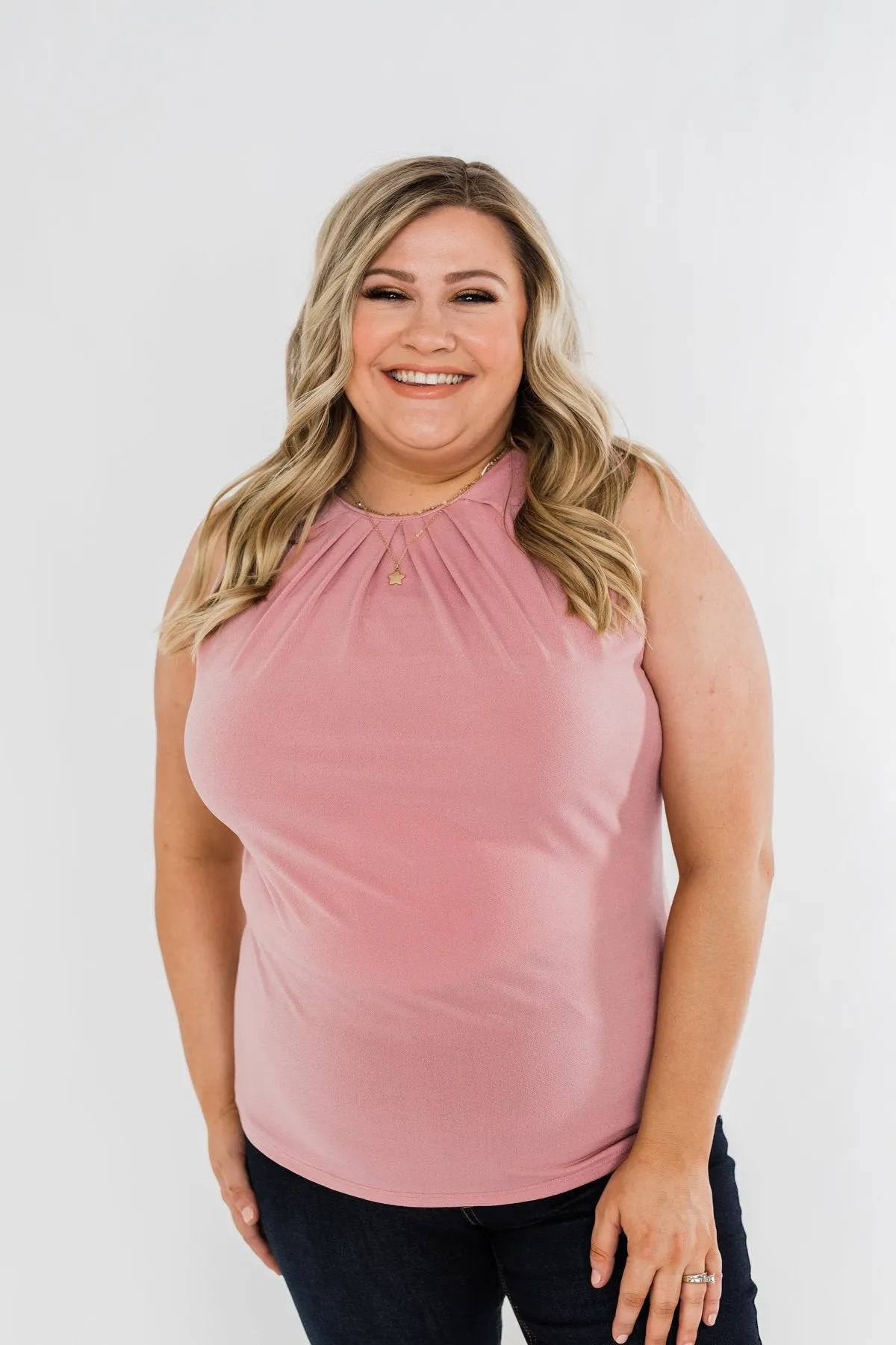 Here I Am Sleeveless Blouse- Dusty Pink