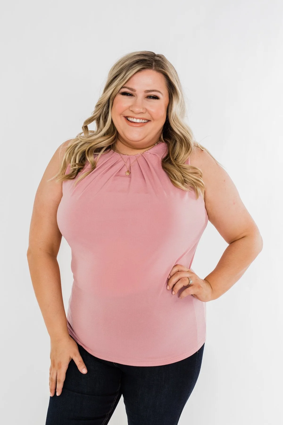 Here I Am Sleeveless Blouse- Dusty Pink
