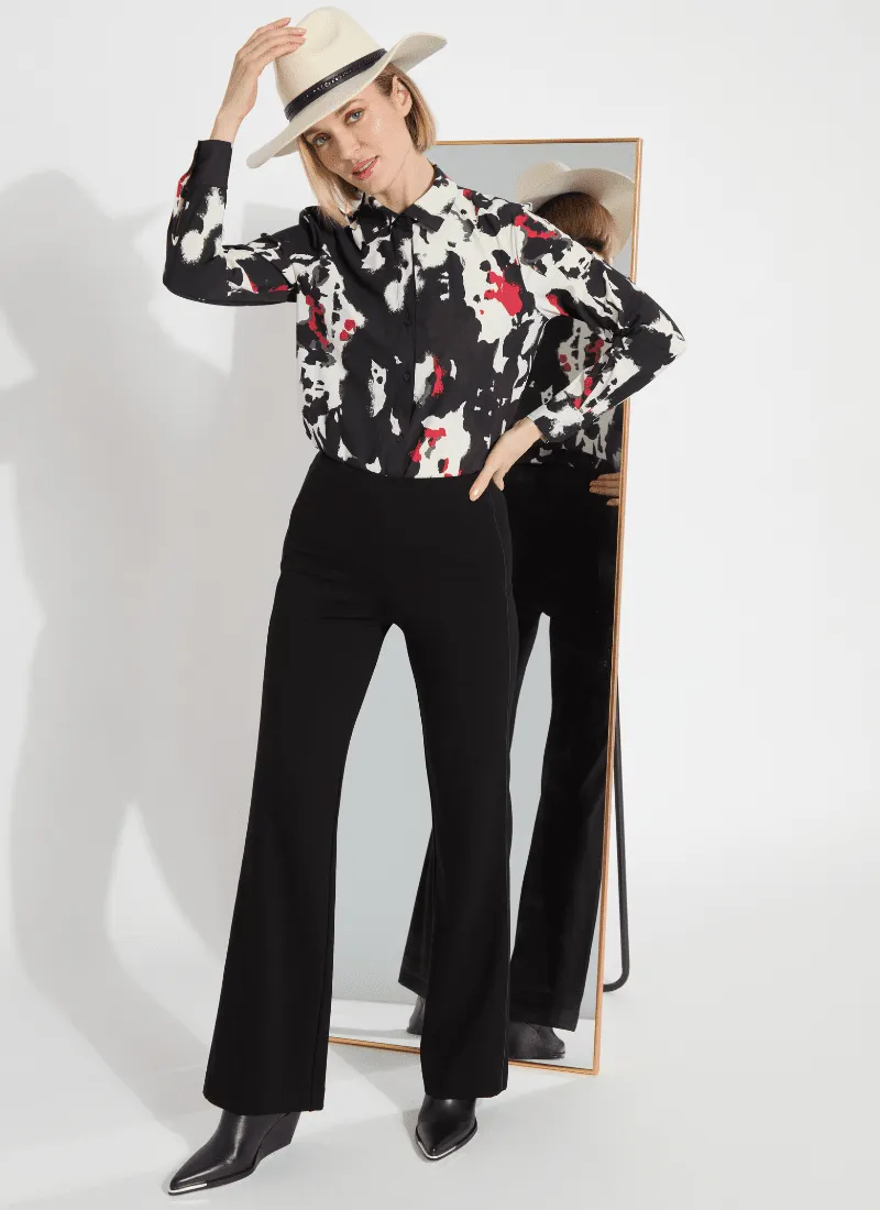 Hi Waist Ponte Trouser with Satin Piping | Black
