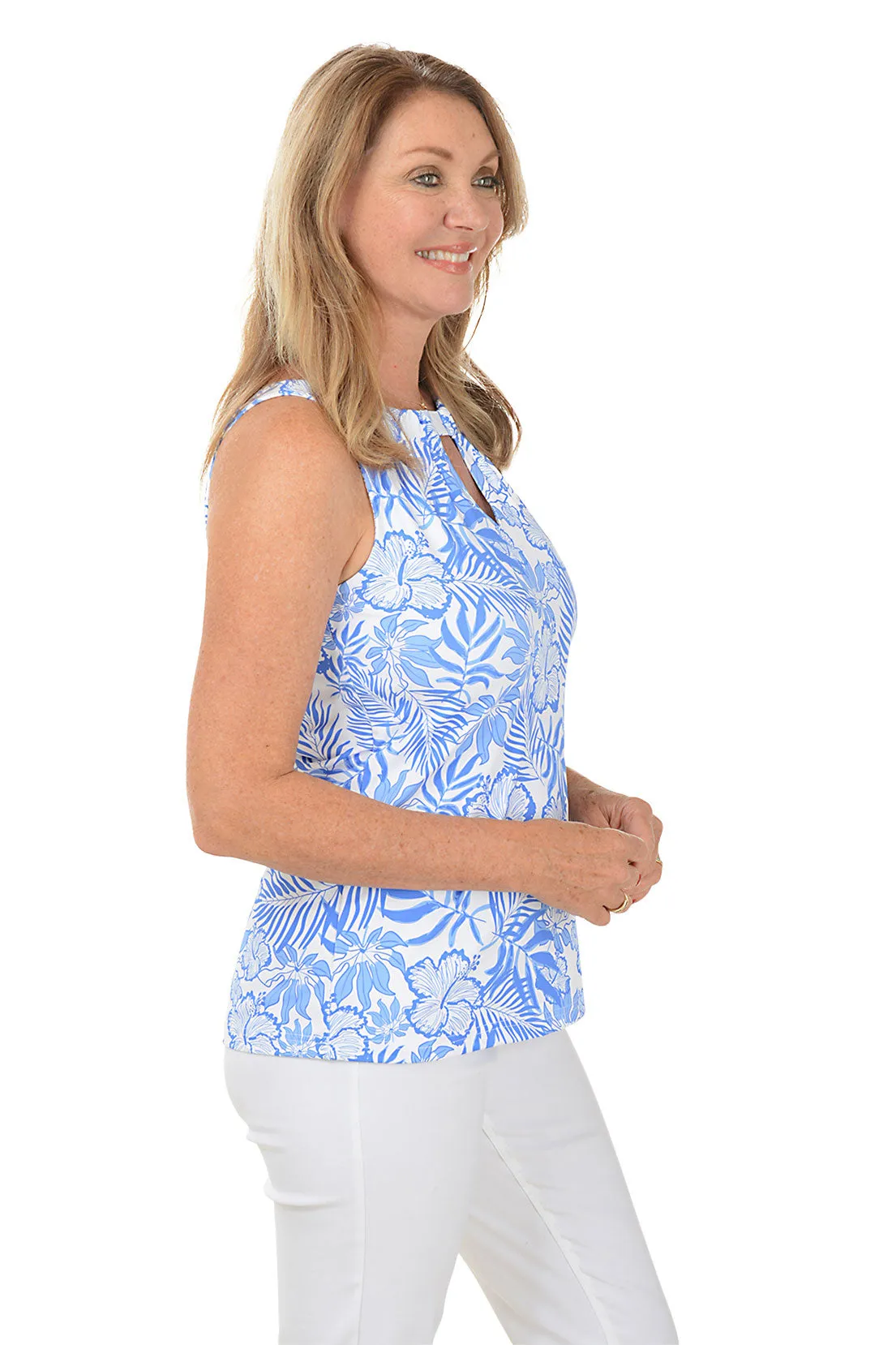Hibiscus Garden UPF50  Keyhole Sleeveless Top