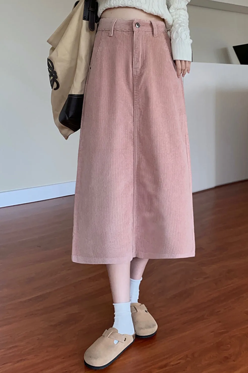 High Waist A-Line Corduroy Long Skirts