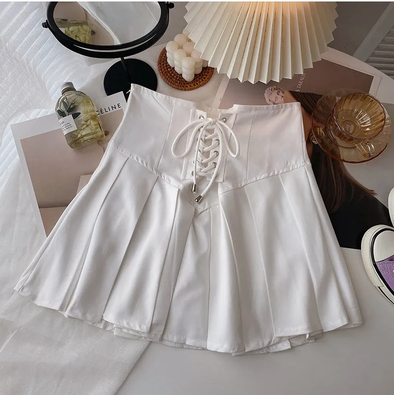 High Waist Bandage Pleated Mini Skirts