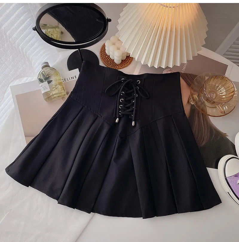 High Waist Bandage Pleated Mini Skirts