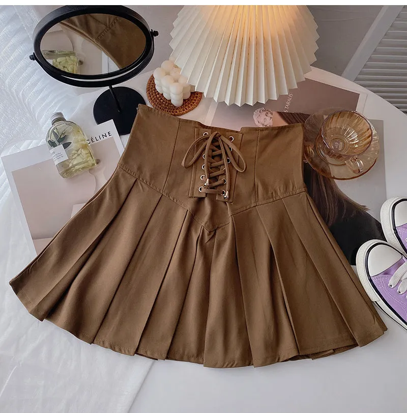 High Waist Bandage Pleated Mini Skirts