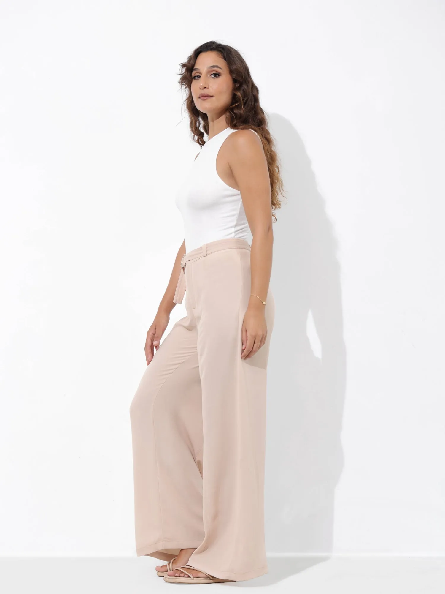 High Waist Belt Detailed Leg Pant